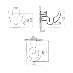 Creavit Rim-Off Wall-Mounted Toilet Bowl without Bidet - Cool Grey