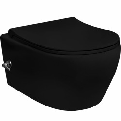 Aloni Flat Toilet Seat, Duroplast, Soft-Close & Quick Release, Stainless Steel Hinges - Matt Black