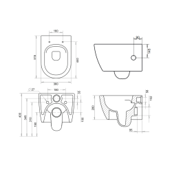 Aloni Rim-Off Wall-Mounted Toilet Bowl with Bidet Hot/Cold Water - Matte Black