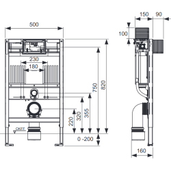 TECEprofil WC Installation Frame with Uni-sink Cabinet, Construction Height 820 mm